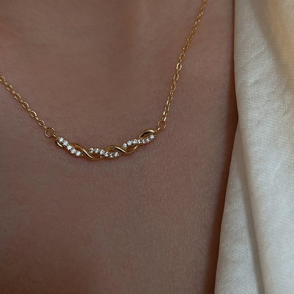 #NEW 925 Sterling Silver Diamond Braided Wave Necklace - Picture 6 of 8